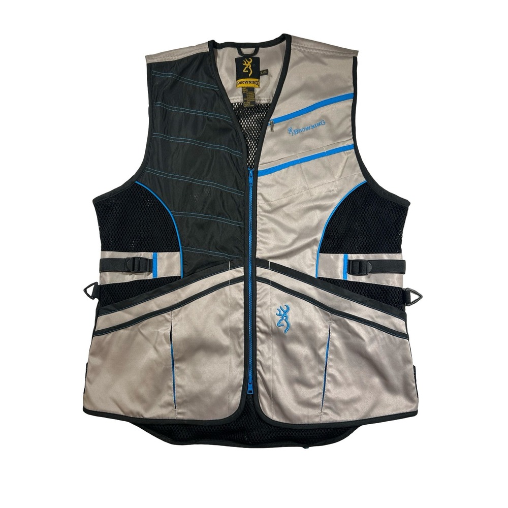 Browning Trapper Creek Mesh Shooting Vest Gray Black Blue XL Trap Skeet Clay